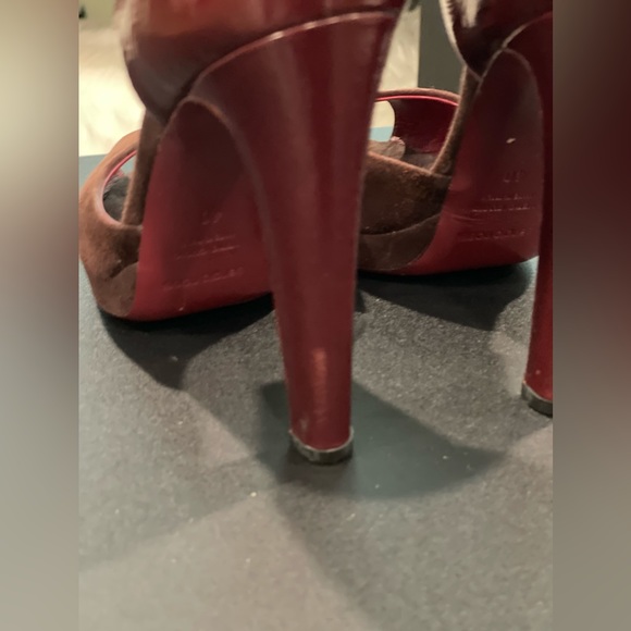SERGIO ROSSI Leather and Suede Peep Toe Heels - Picture 2 of 7